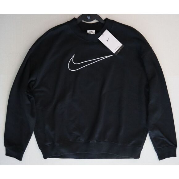 Nike DQ5542-010 Women Sz S Black Embroidered Logo Oversized Pullover Sweatshirt - Picture 7 of 12